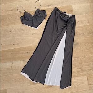 NBD - Amryn Crop Top & Slit Maxi Skirt in Black & Nude